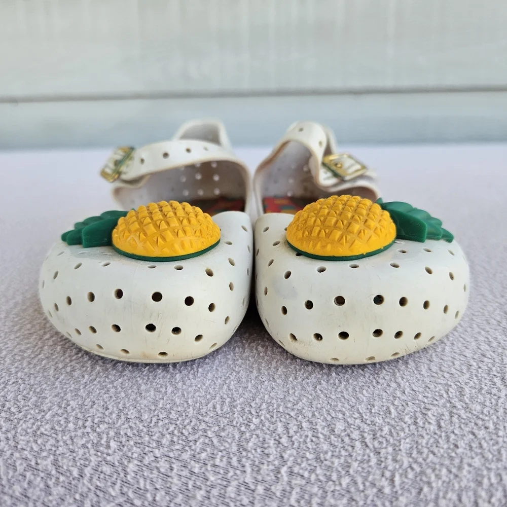 Mini Melissa Pop Pineapple Fruit Sandal White Yellow SZ 9 Hook & Loop Mary Jane